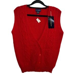 NWT 100% Shetland Wool Red Cable Knit Sweater Vest Sz Large Preppy Academia‎